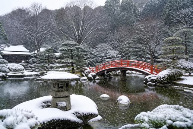 AI-generated photo: Japanese garden in autumn mist