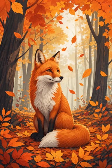 AI-generated illustration: red fox in an autumn forest